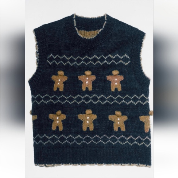 ZARA GINGERBREAD COOKIES KNIT SWEATER VEST - Picture 5 of 5